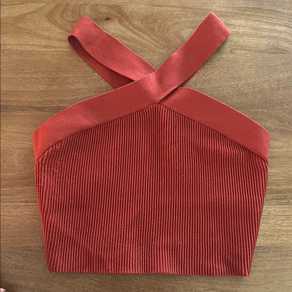 Aritzia Babaton Sculpt Knit Criss Cross Top, Medium, Rust - Picture 2 of 4